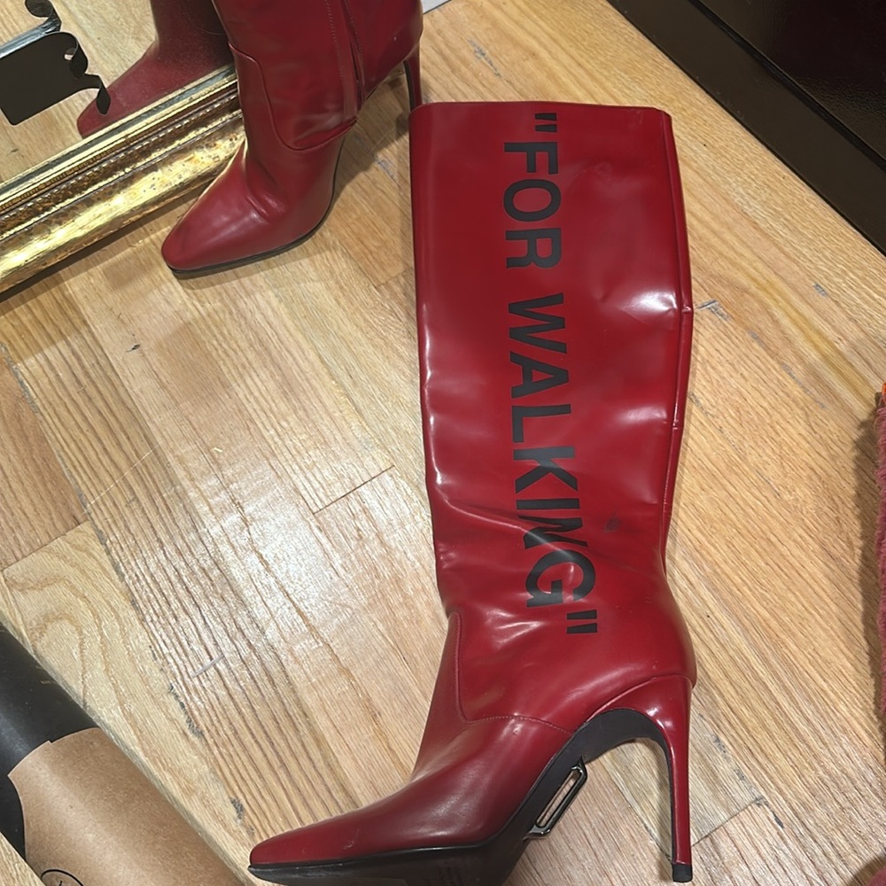 Off-White Red Heeled Boots Stiletto Pointed Toe - Picture 4 of 4